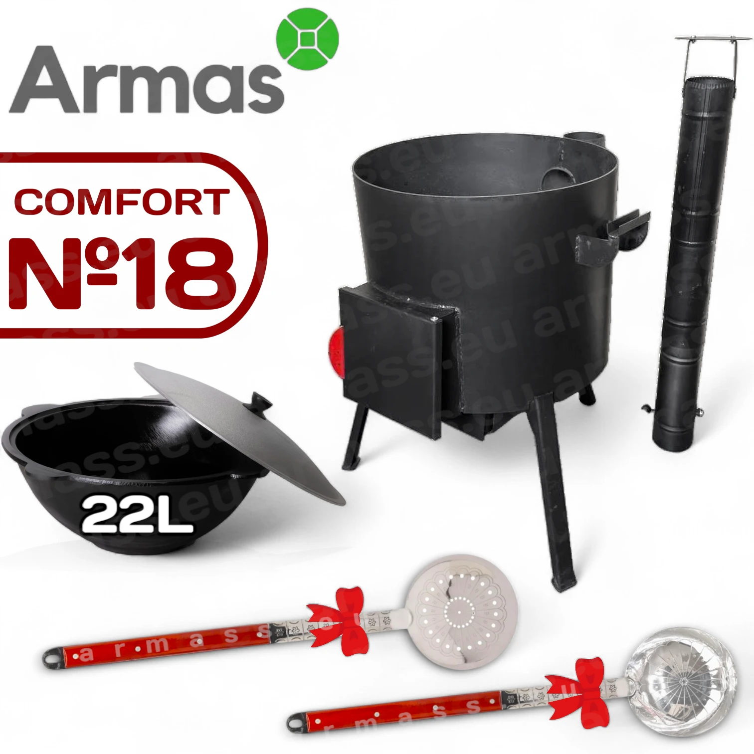 Komplekts Comfort Nr.18 – krāsns ar skursteni 49 cm un kazans 22l