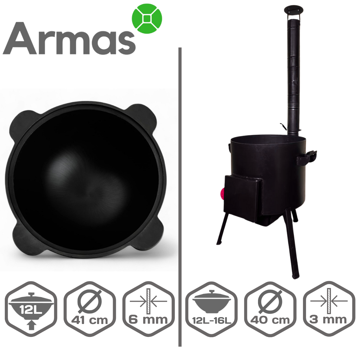 kazans 12l un krāsns 40 cm komplekts