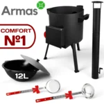 Krāsns ar skursteni un 12L uzbeku kazanu COMFORT komplekts