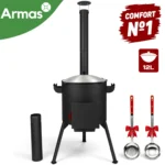 KOMPLEKTS COMFORT №1 – Krāsns 12–16L kazanam ar skursteni + Uzbeku čuguna kazans 12L + plova karote + zupas kauss - Image 2