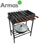 Barbecue grill with bottom shelf and space for 8 skewers