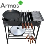 Barbecue grill 80 cm with cast iron pan, grate and skewers