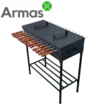 Barbecue grill with lid and skewers