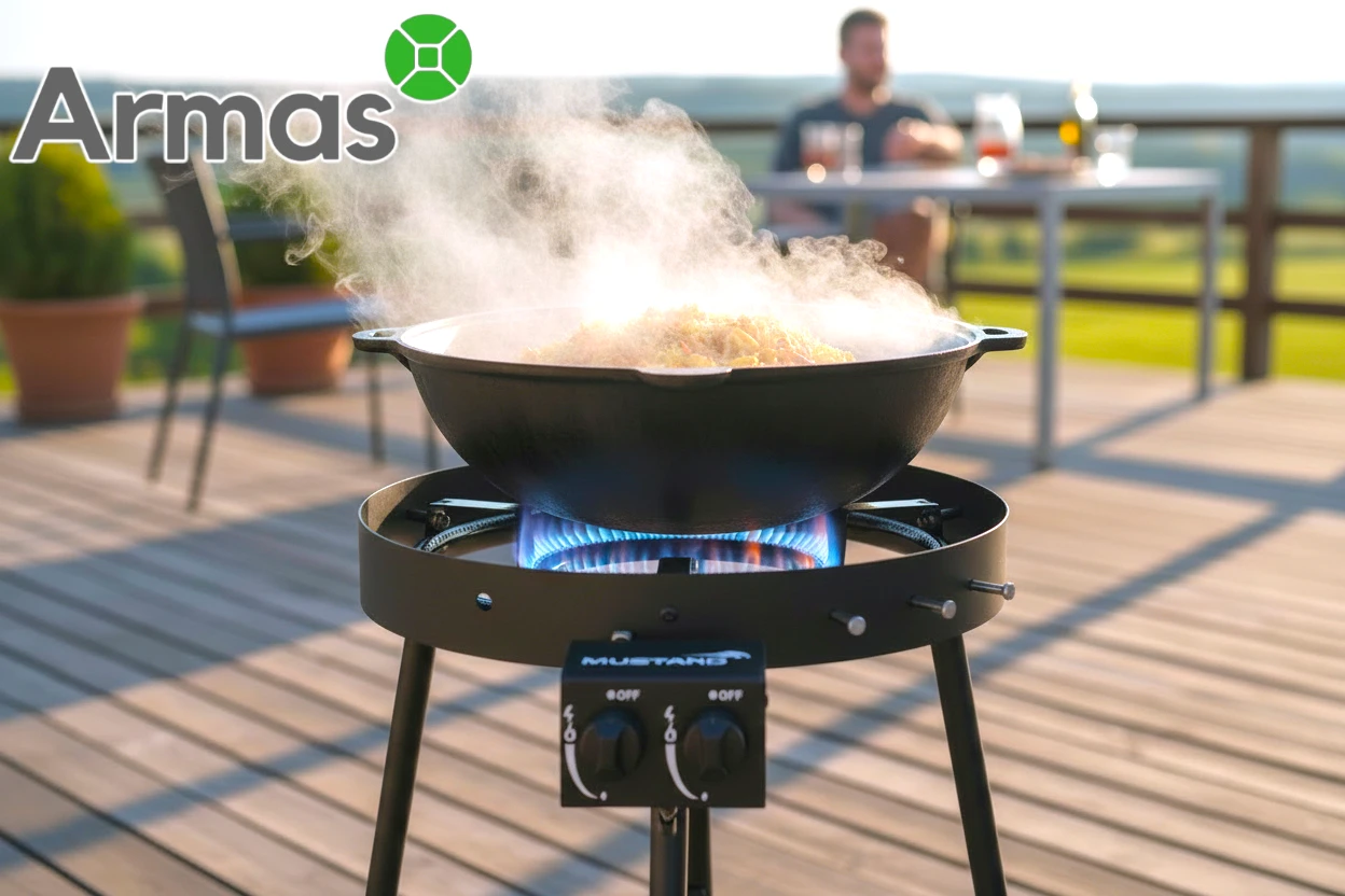 Gāzes deglis Premium L 9 kW Mustang ar statīvu, 40 cm, kazans uz liesmas, gatavošana ārā