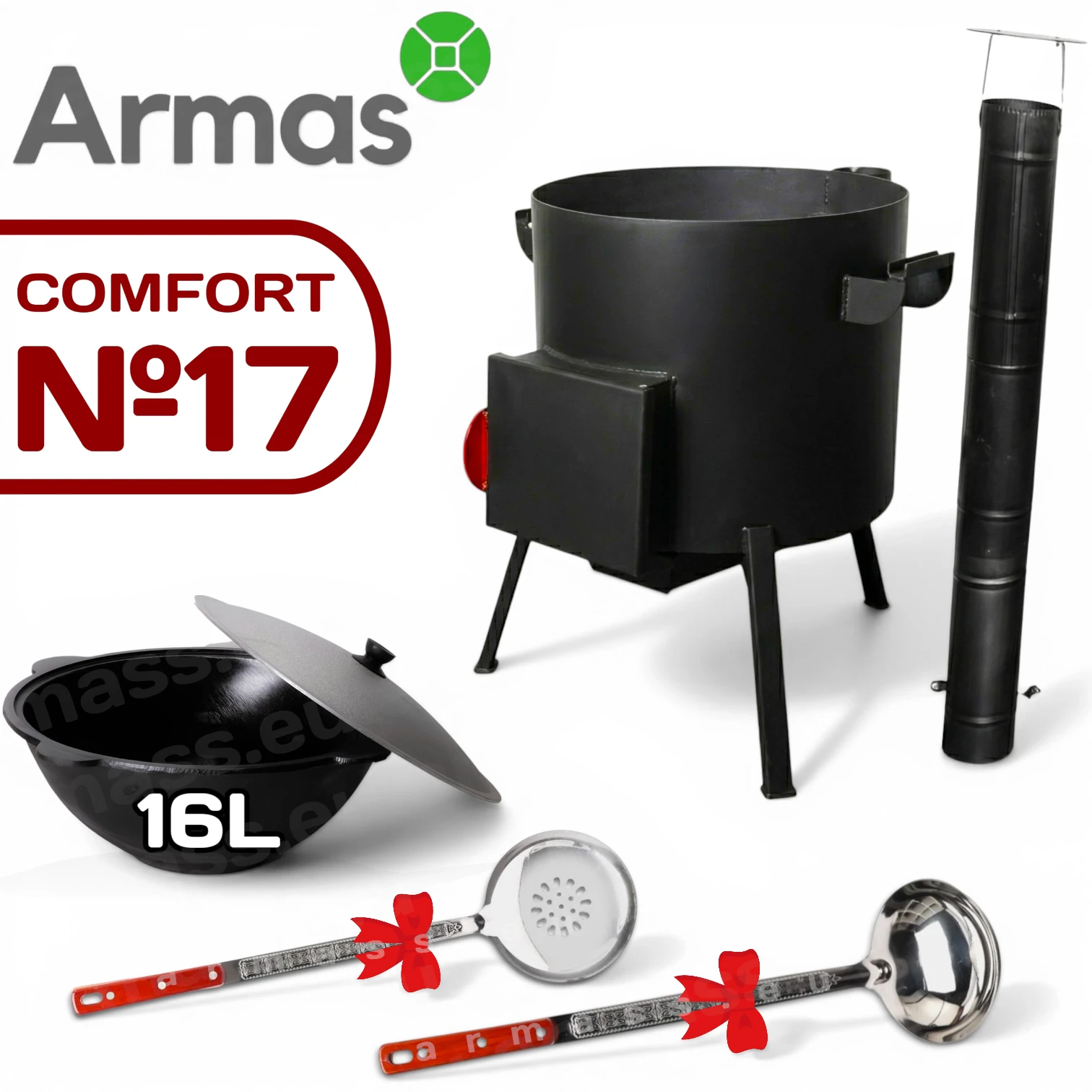 8443-1 Comfort krāsns ar skursteni un 16L uzbeku kazans