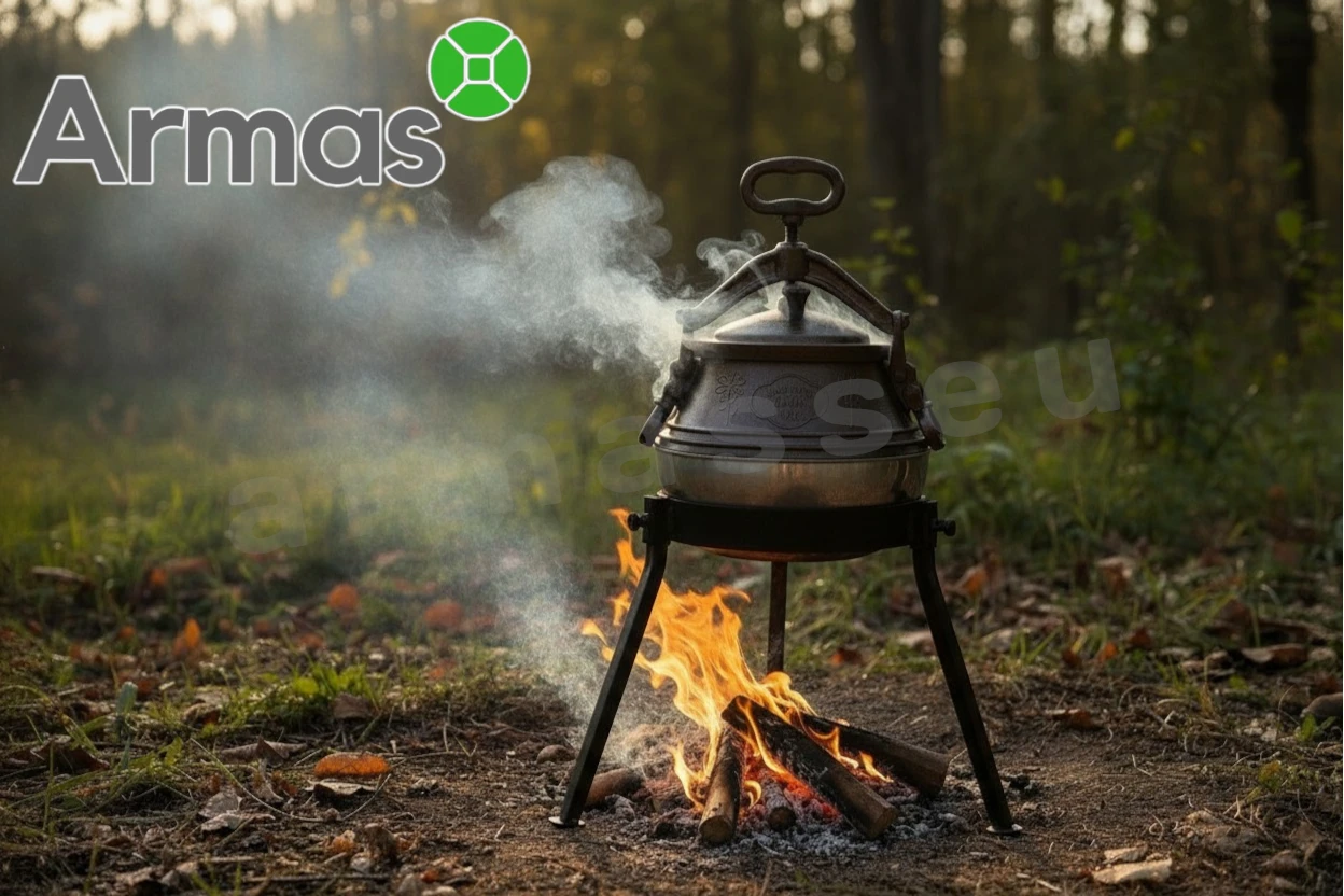 Afgāņu kazans 8L M uz trijkāja gatavošanai uz atklātas uguns dabā