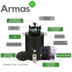 Electric Universal Autoclave UTEHO CHE-16E with labeled main parts