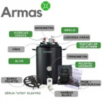 Elektriskais universālais autoklāvs UTEHO UTEH-16E ar galveno detaļu apzīmējumiem