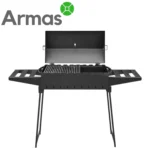 Foldable BBQ Grill for 9 Skewers, 3 mm, with Thermometer and Shelves - Image 3