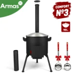 KOMPLEKTS COMFORT №3 – Krāsns 16–22L kazanam ar skursteni + Uzbeku čuguna kazans 16L + plova karote + zupas kauss - Image 2
