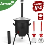 KOMPLEKTS COMFORT №4 – Krāsns 16–22L kazanam ar skursteni + Uzbeku čuguna kazans 22L + plova karote + zupas kauss - Image 2