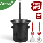KOMPLEKTS PROFI №3 – Krāsns kazanam 40–80L ar skursteni + Uzbeku kazans 80L + plova karote + zupas kauss - Image 2