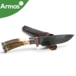 Узбекский национальный нож Пчак 260/150 - дамасская сталь, рукоять из оленьего рога — изображение 2
