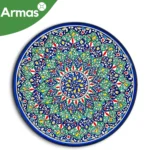 Uzbek Plov Plate Ljagan 42 cm - Blue Green Floral Ornament