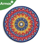 Uzbek Plov Plate Ljagan 42 cm - Red and Golden Yellow Radial Ornament on Deep Blue Background