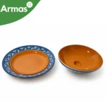 Uzbek Plov Plate Ljagan with Lid 42 cm - Blue Green Floral Ornament with Yellow Accents - Image 3