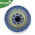 Uzbek Plov Plate Ljagan with Lid 42 cm - Blue Green Floral Ornament with Yellow Accents - Image 4